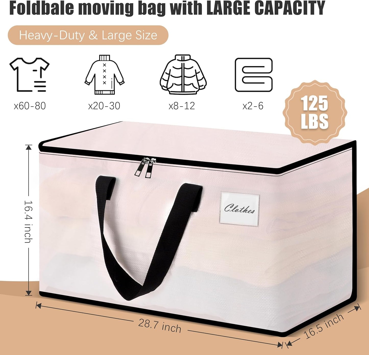 Heavy Duty Moving Bags - Extra Large Packing Bags and Storage Totes, Collapsible and Foldable Option for Moving and Storage, Multicolored, 125 L - 12 Pack