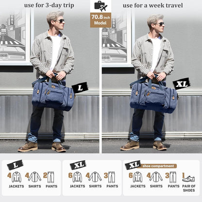Gonex Canvas Duffle Bag for Travel 60L Expandable Duffel Weekend Overnight Bag men (Blue)