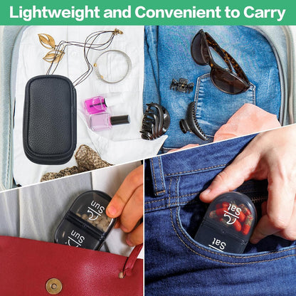 Serfeymi Weekly Travel Pill Organizer 2 Times A Day AM PM Upgraded Black Pill Box 7 Day with Portable Zipper PU Leather Pill Case, Medicine Organizer for Pills, Vitamins, Fish Oils - Black 01