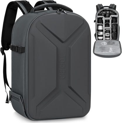 TORIBIO Camera Backpack, Hardshell DSLR Photography Camera Bag, Waterproof Hard Shell Camera Case with Tripod Holder & 15.6" Laptop Compartment Compatible with Canon/Nikon/Sony/DJI Mavic Drone