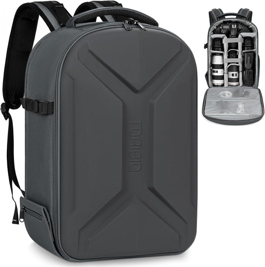 TORIBIO Camera Backpack, Hardshell DSLR Photography Camera Bag, Waterproof Hard Shell Camera Case with Tripod Holder & 15.6" Laptop Compartment Compatible with Canon/Nikon/Sony/DJI Mavic Drone