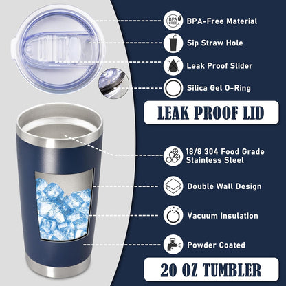 20 oz Tumbler Coffee Tavel Tumblers Bulk with Lid Stainless Steel Double Wall Vacuum Insulated Mug Powder Coated Cups fit Car Cupholder for Hot and Cold - Navy, 1Pack