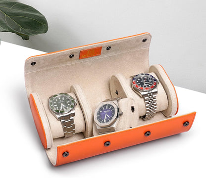 MOZSLY Watch Roll Travel Case 3 Slots Portable Watches Box Organizer Storage Holder Pattern PU Leather