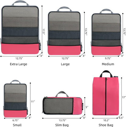 BAGAIL 4 Set/6 Set/8 Set Compression Packing Cubes Travel Accessories Expandable Packing Organizers (Half Mesh, 6-Coral)