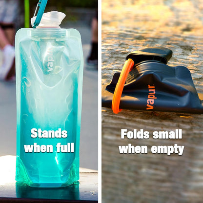 Vapur Collapsible Water Bottle With Carabiner, Compact Bottle Folds Flat For Hydration On The Go, Ideal for Traveling, Hiking or Camping, 23 Ounce, Blackout, Pack of 1