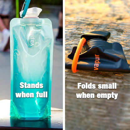 Vapur Flexible, Collapsible Wide Mouth Anti-Bottle with Detachable Carabiner, 34 Ounce, Malibu Teal, Pack of 1