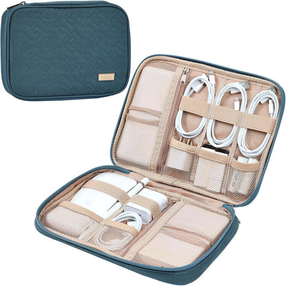 NISHEL Travel Cord Organizer Case, Tech Electronic Bag, Essentials for Charger, Cable, Phone, Hard Drive, USB, SD Card, Lake-Blue