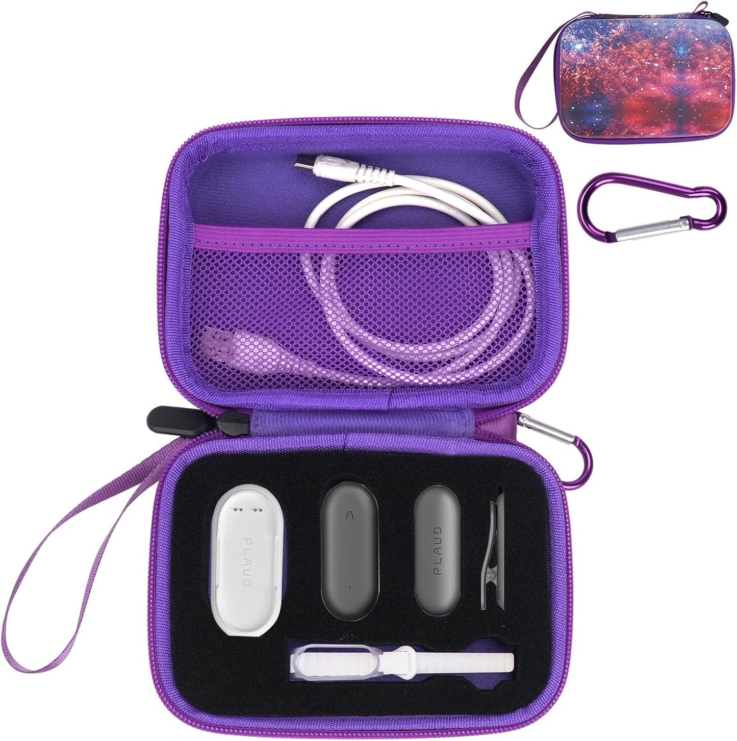 YouKnow Hard Case Compatible with PLAUD NotePin AI Voice Recorder - with Custom Foam Insert Holds Recorder, Magnetic Pin, Clip, Dock, Wristband & Cable (Case Only) (Galaxy)
