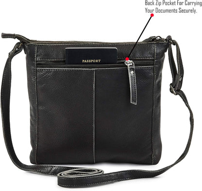 Small Soft Genuine Leather Crossbody Purse Women’s Sling Crossover Shoulder Travel Handbag with Triple Zipper