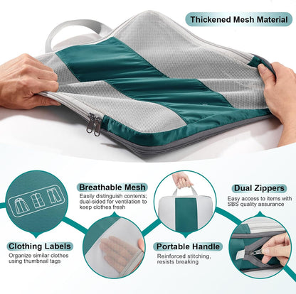 8 Set Compression Packing Cubes for Travel Essentials,Compressible Expandable Packing Cubes for Suitcase,OlarHike Luggage Organizer Bags for Travel,Handy Helper for Organizing Clothes(Dark Blue Green)