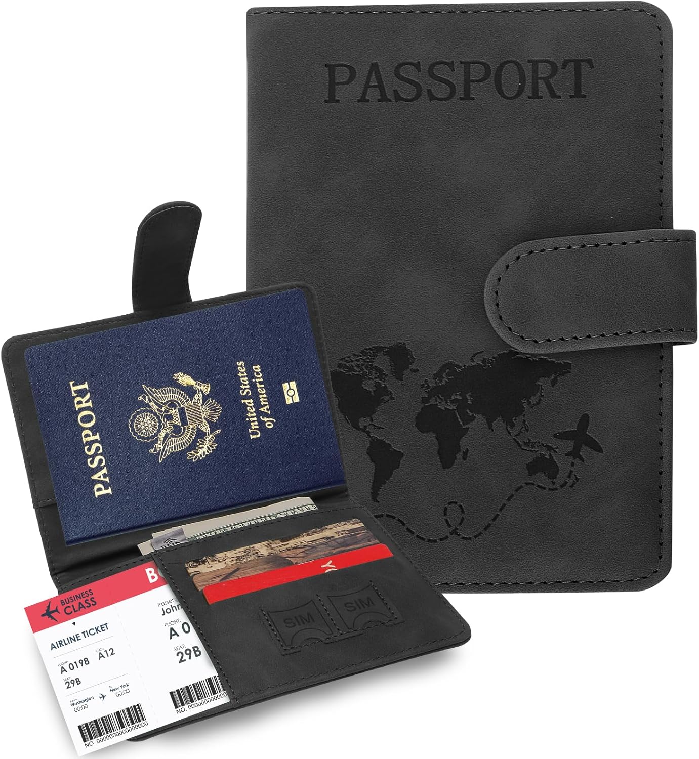 Passport Holders, RFID Blocking Credit Card Holder, PU Leather Vaccine Card Holders for Travel with Magnetic Buckle, Travel Must Haves Cruise Ship Essentials for Men, Women (Black)