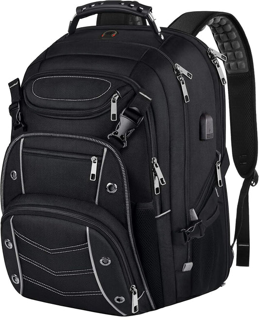 VECKUSON 18.4 Laptop Backpack for unisex, 60L Extra Large Gaming Laptops Back Bag with USB Charger Port,TSA Friendly Flight Approved and RFID Anti-Theft Pocket Heavy-duty Pack,21.3*15.7*11.8inch Grey