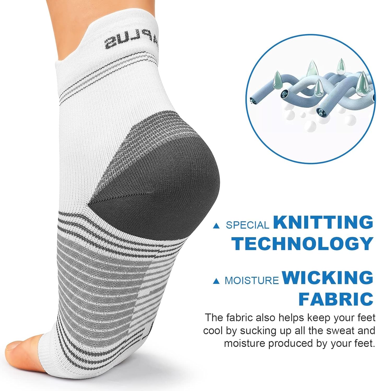 Plantar Fasciitis Sock (6 Pairs) for Men and Women, Compression Foot Sleeves with Arch and Ankle Support (White, Small)