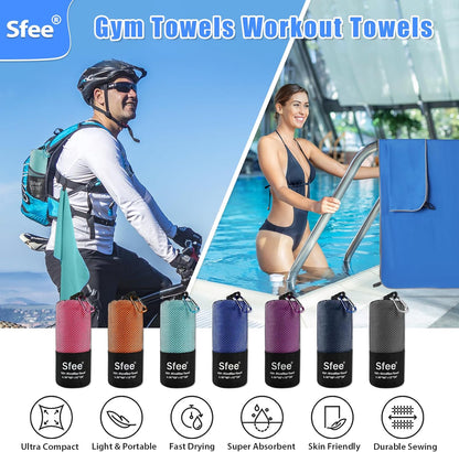 Sfee 2 Pack Microfiber Travel Towel, Quick Dry Camping Towel Large Beach Towel Super Absorbent Compact Lightweight Sports Gym Towels for Beach, Gym, Hiking, Pool, Backpacking, Bath, Yoga