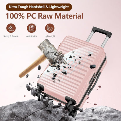 SHOWKOO Suitcase Hardside Expandable Luggage Set, Suitcase with Double Spinner Wheels TSA Lock 3 Piece Set Pink (DB/TB/28in)