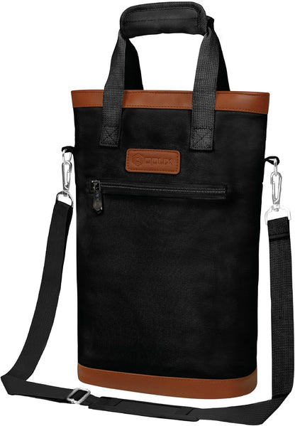 opux Two Bottle Wine Bag Carrier Tote, Insulated Leakproof 2 Bottle Wine Cooler Bag for Travel BYOB Picnic, Portable Wine Case, Gift for Men Women Wine Lover Birthday Party Christmas, Black