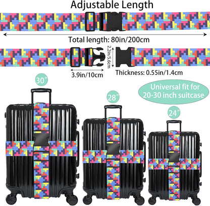 Puzzle Luggage Straps for Suitcases, Adjustable Luggage Travel Belt to Keep Luggage Security While Travel, Strong Polyester Fabric, Easy-to-Recognize Funny Pattern Travel Essentials, 2 Pack