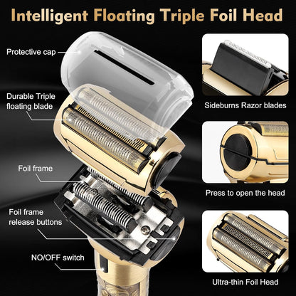 Professional Hair Clippers for Man,Electric Shavers Razor T-Blade Hair Trimmer, Men’s Grooming Kit Cordless Barber Trimmer Bald Shavers with 4 Guides & 3 Foil Head (Bronze)
