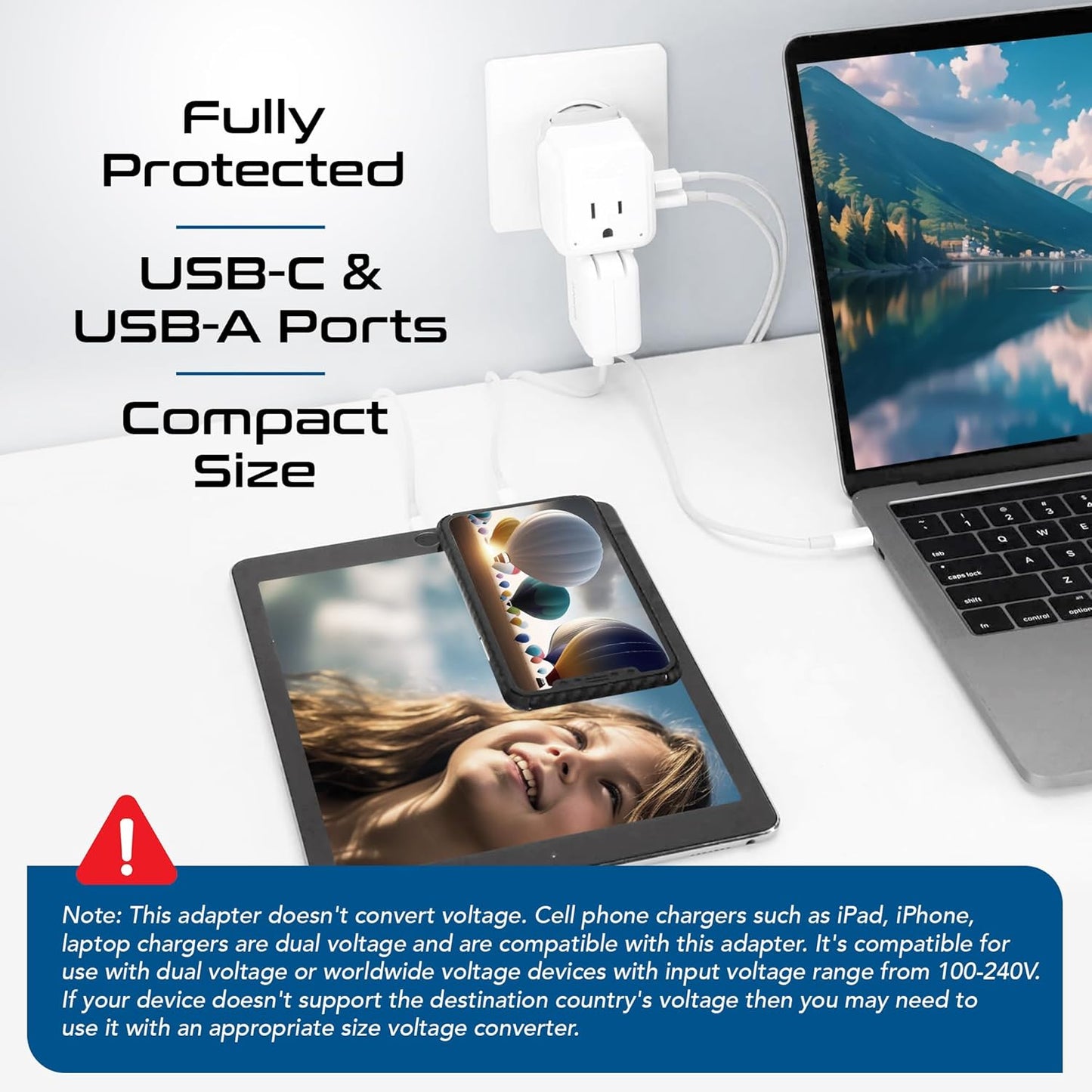 Ceptics European Plug Travel Adapter Set, 20W PD & QC, Safe Dual USB & USB-C - 2 USA Socket - Compact - Use in Germany, France, Italy, UK - Includes Type E/F, Type C, Type G SWadAPt Attachments