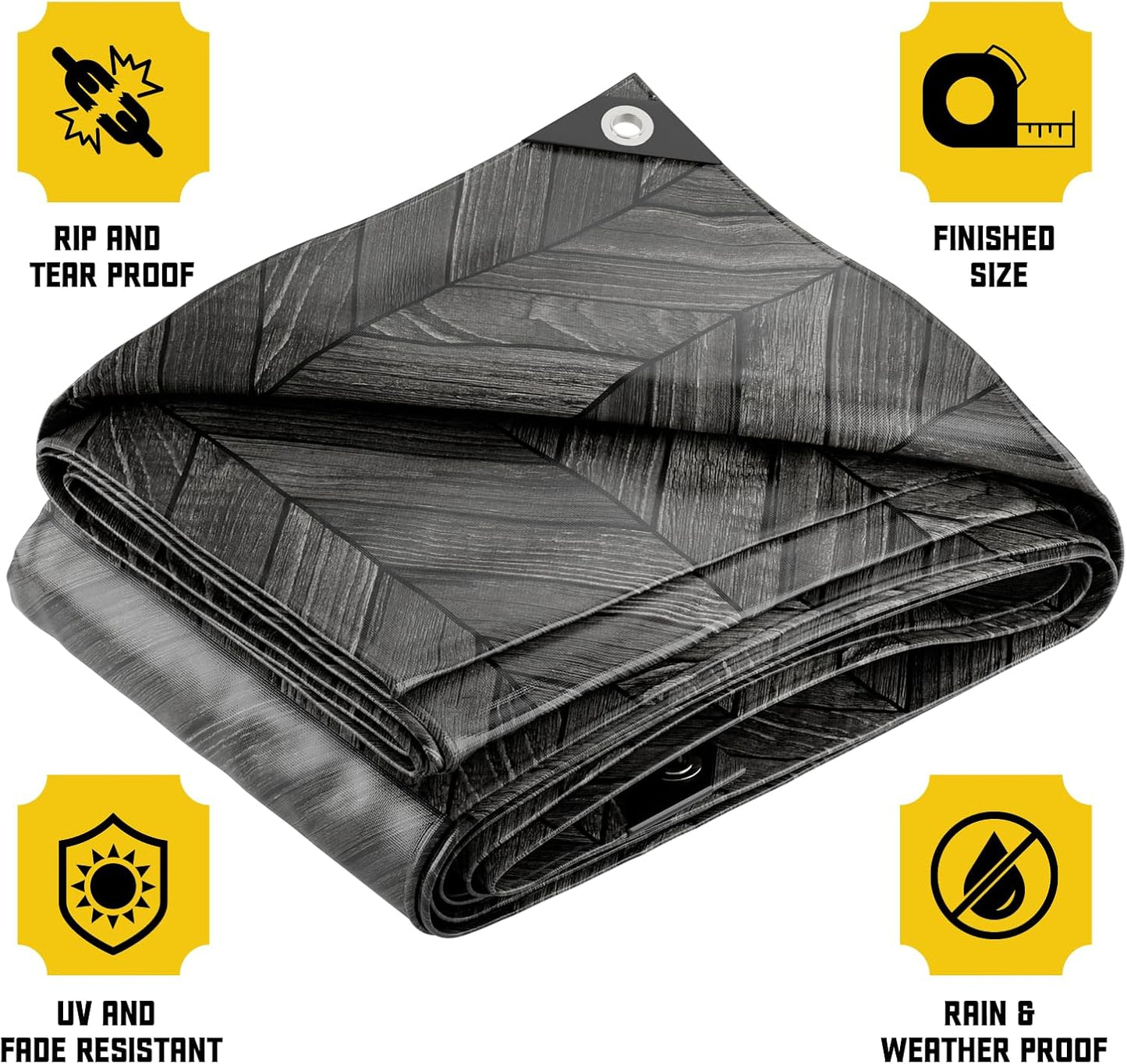 Core Tarps Extreme Heavy Duty 20 Mil Tarp Cover, Waterproof, UV Resistant, Rip and Tear Proof, Poly Tarpaulin with Reinforced Edges for Roof, Camping, Patio, Pool, Boat (Grey Wood/Black 20′ X 30′)