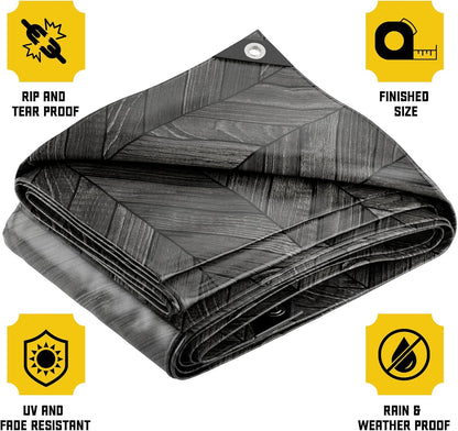 Core Tarps Extreme Heavy Duty 20 Mil Tarp Cover, Waterproof, UV Resistant, Rip and Tear Proof, Poly Tarpaulin with Reinforced Edges for Roof, Camping, Patio, Pool, Boat (Grey Wood/Black 20′ X 30′)