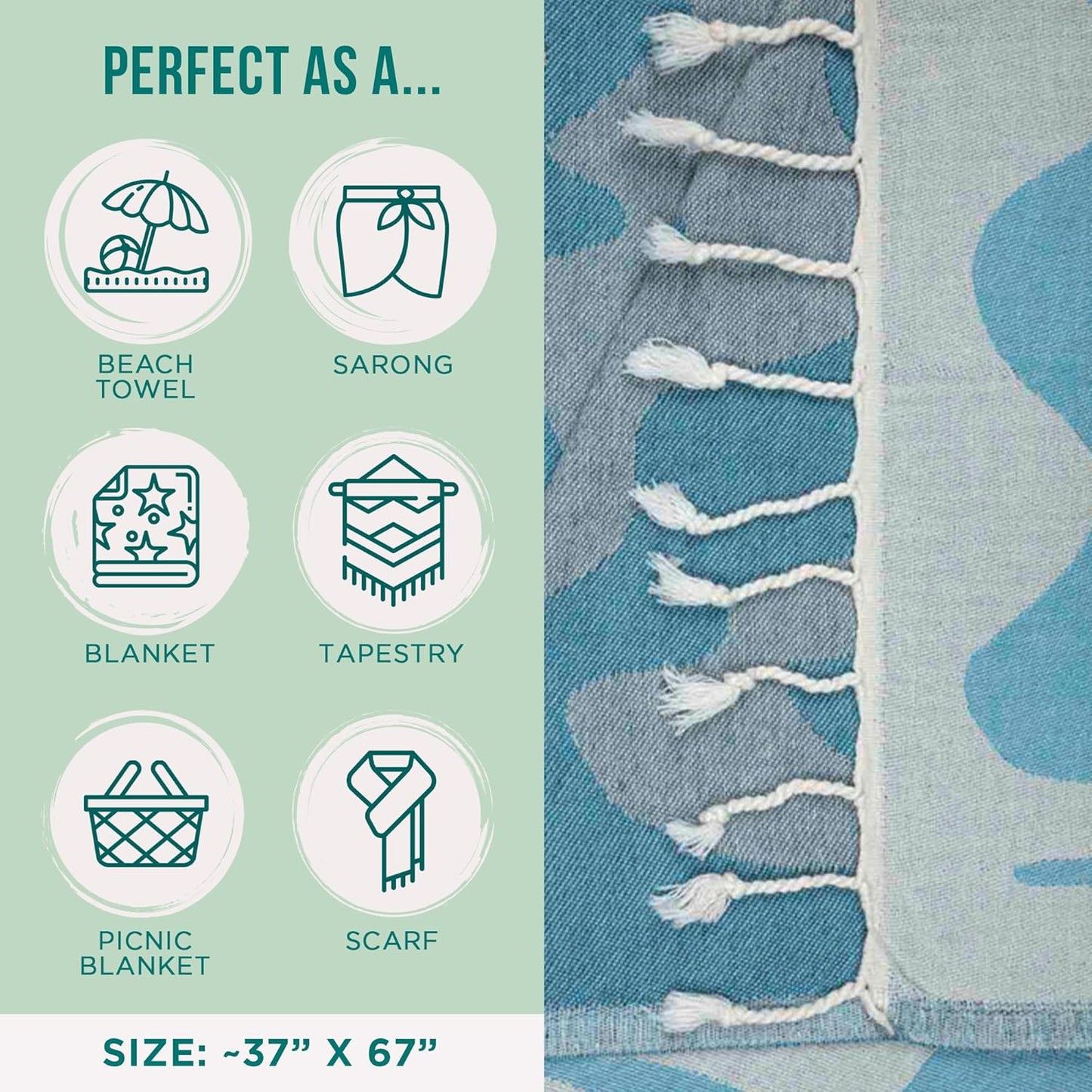 Sand Cloud Oversized Turkish Beach Towel (Mr Otter) - 100% Certified Cotton Turkish Bath Towels - Sand Free & Quick Dry Large Beach Towel for Pool, Yoga, Picnic & Travel - As Seen on Shark Tank
