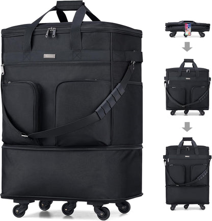 Hanke Expandable Collapsible Luggage with Wheels Suitcase Luggage Rolling Travel Bag Duffel Bag for Men Women Lightweight Suitcase Large Capacity Luggage with Spinner Wheel (Black)