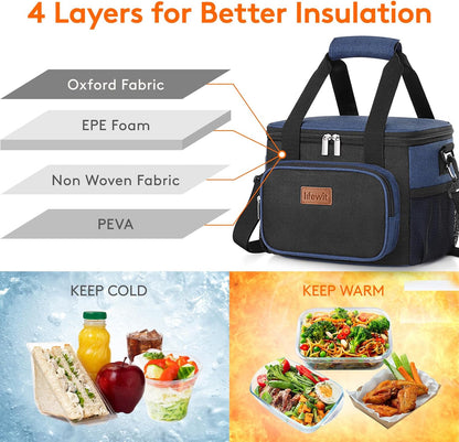 Lifewit Medium Lunch Bag Insulated Lunch Box Soft Cooler Cooling Tote for Adult Men Women, Black and Blue 12-Can (9L)