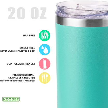 koodee Insulated Coffee Tumbler with Lid and Straw-4 Pack 20 oz Skinny Tumblers, Double Wall Stainless Steel Cup for Women (Yellow/Purple/Wine Red/Teal)