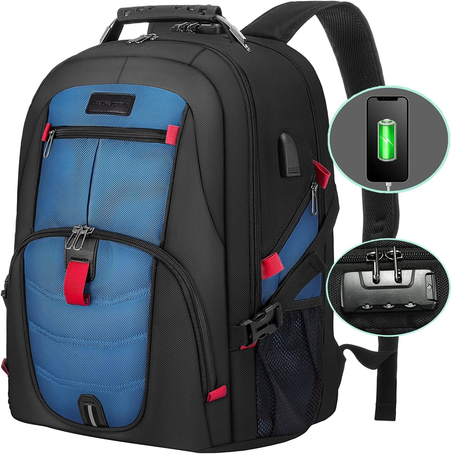 LOVEVOOK Travel Laptop Backpack Waterproof Anti Theft with Lock and USB Charging Port Large Computer Business Backpack for Men Women College (15.6 inch, Blue)