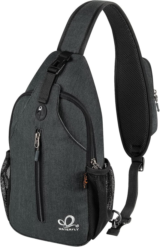 WATERFLY Crossbody Sling Backpack Sling Bag Travel Hiking Chest Bag Daypack
