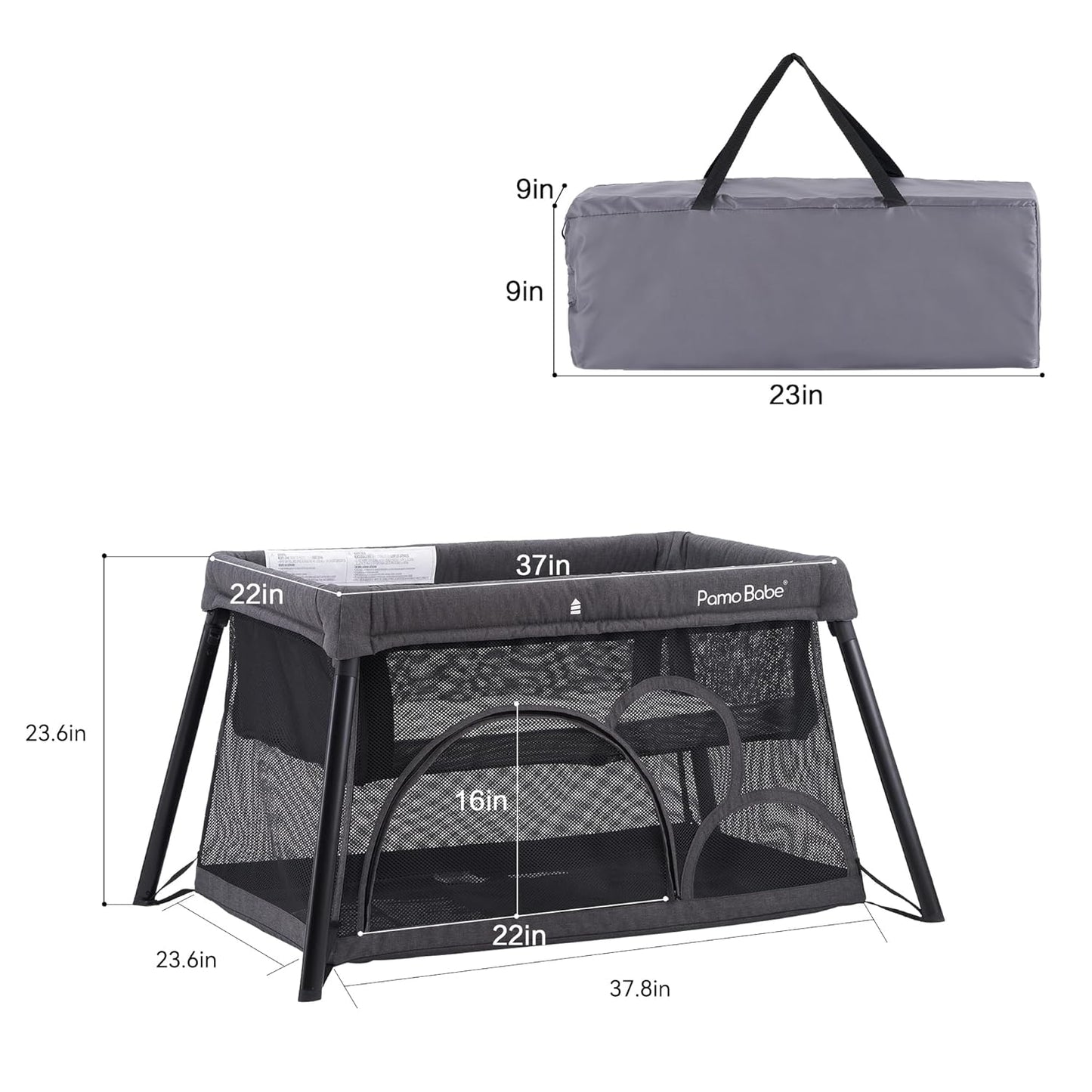 Pamo Babe Travel Crib - Lightweight Baby Playpen with Bassinet, Portable Mini Playard
