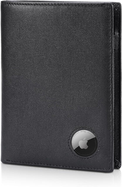 Polare Luxury RFID Blocking Leather Passport Holder Travel Wallet For Men and Women (Black with AirTag Slot)