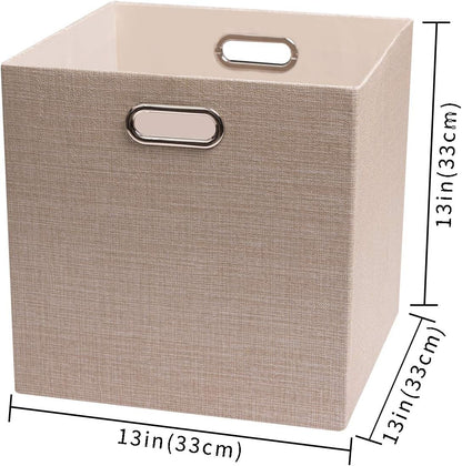 Posprica Storage Cube Basket Bins,13×13 Foldable Storage Boxes for Closet Organizer Shelf Cabinet Bookcase,Thick Fabric Drawer,Set of 4, Beige