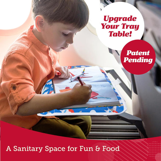 Lusso Gear Kids Airplane Tray Cover with Pockets - Airplane Essentials for Toddlers - Kids Travel Tray for Plane or Train - Organize Toys, Snacks - Tablet Holder - Flying Must Have (Airplanes Pattern)