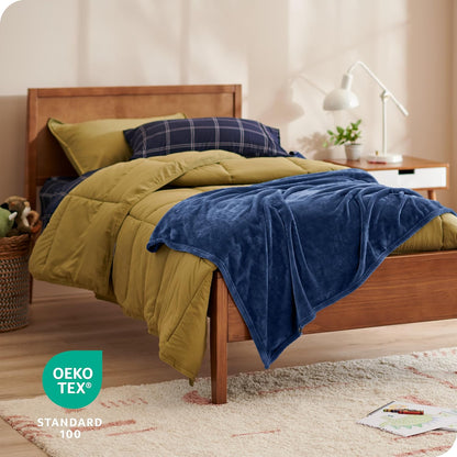 Bare Home Fleece Blanket - Kid Size - Ultra-Soft Lightweight for Bed, Sofa, and Couch - Luxury Microplush - Cozy Warm Blanket (Kid, Dark Blue)