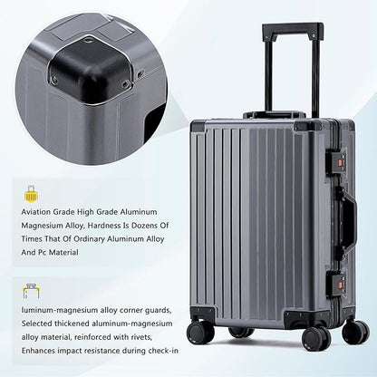 YYW Aluminum Carry-On Luggage Airline Approved Lightweight Suitcase with TSA Lock and Silent Wheels, Hardshell Spinner Business Travel (Gunmetal gray, 20in)