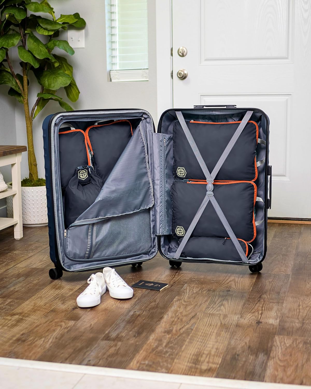 Large Compression Packing Cubes for Travel-Packing Cube Luggage Organizers 7 Piece Set for Checked Luggage-Ultralight, Expandable/Compression Bags by TRIPPED Travel Gear (Grey/Orange)