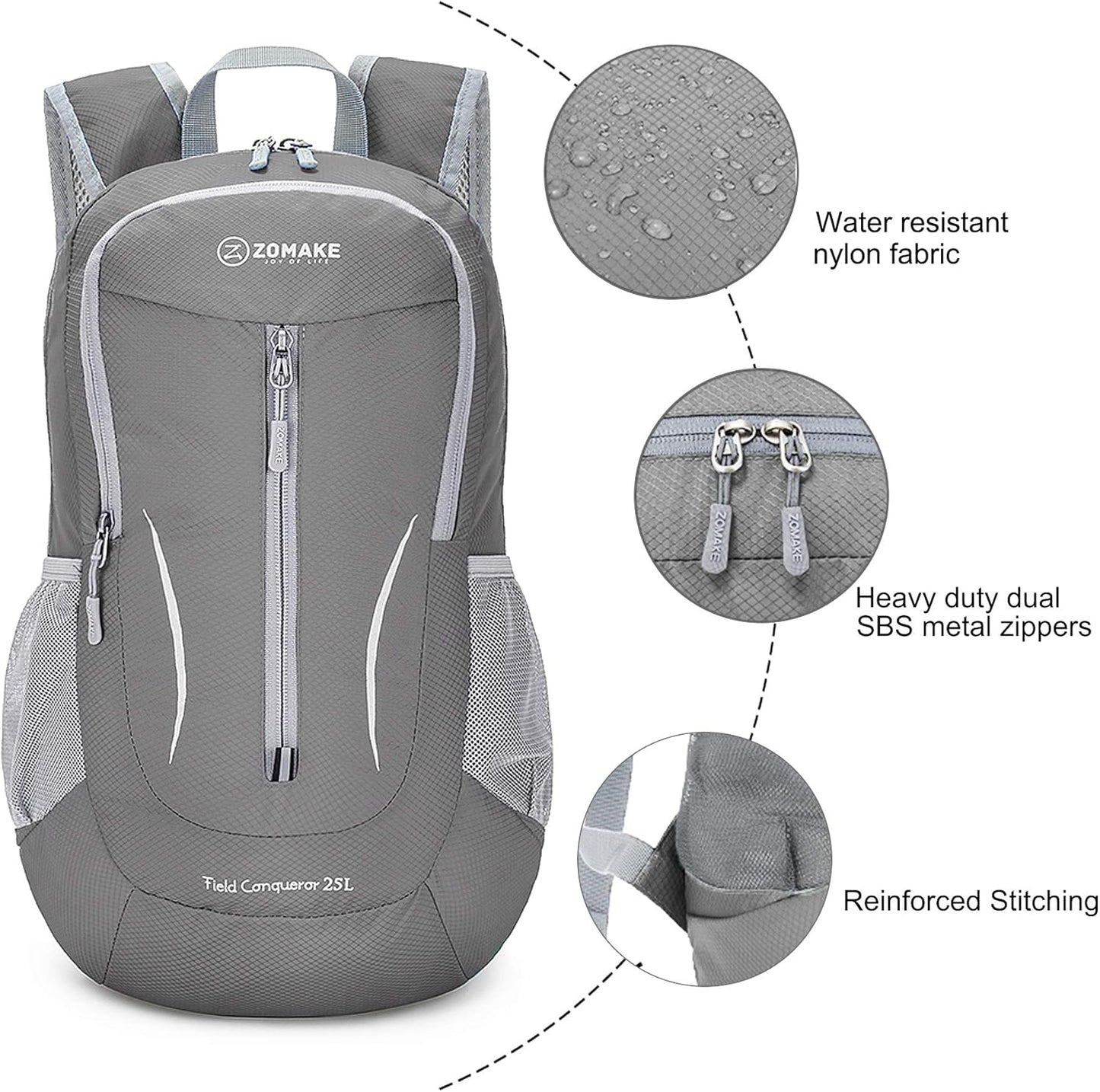 ZOMAKE Ultra Lightweight Packable Backpack 25L, Foldable Hiking Backpacks Water Resistant Small Folding Daypack for Travel(Dimgray NEW)
