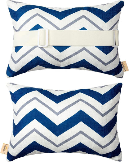 Outdoor Pillows for Lounge Chair Head Resting, Small Square Decotative Pillow with Adjustable Stripe for Recliner, Office Chair,Car Seat,Sofa Neck or Lumbar Attachment,Waterproof 2pack