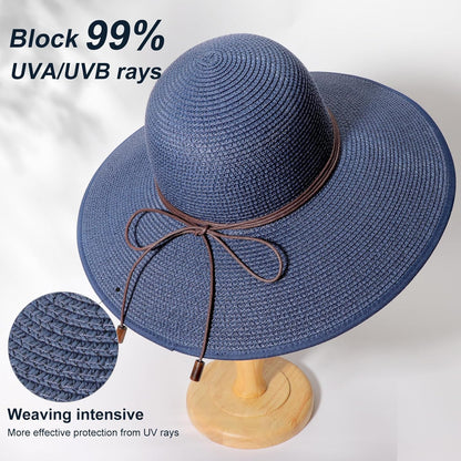 DRESHOW Beach Hats for Women Big Straw Wide Brim Summer Hat Floppy Foldable Roll up Cap Sun Hat UPF 50+