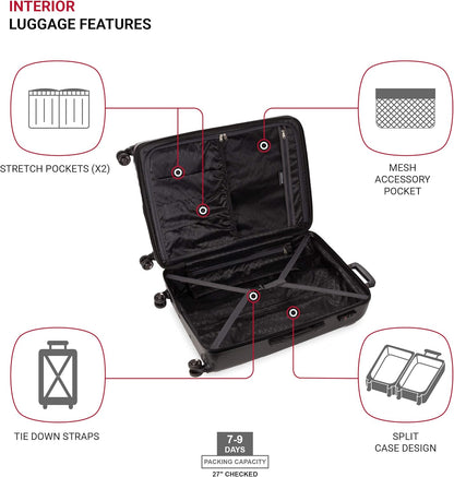 SwissGear 7272 Energie Expandable Hardside Luggage with Spinner Wheels and TSA Lock, Black, Checked-Large 27-Inch
