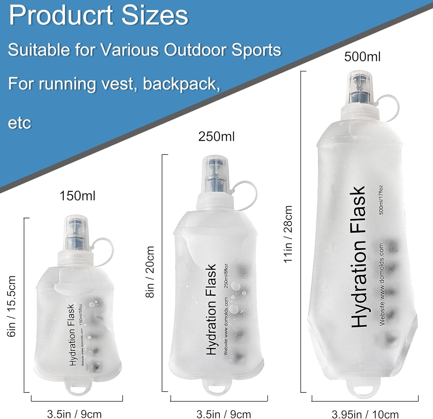 CLINTT 500ml Soft Flask, Foldable Running Water Bottle, TPU Folding Soft Water Flask, BPA-Free Collapsible Flask for Hydration Pack Running Vest, Cycling, Climbing, Hiking - 2Pcs, White