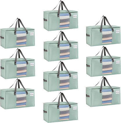VENO 10 Pack Moving Bags, Comforter and Blanket Storage Bags for Closet, Moving Boxes, Boxes with Lids Alternative, College Dorm Packing Supplies, Foldable Heavy-Duty Tote (Light Green Matte, 10 Pack)