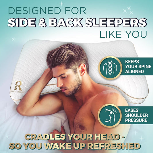 Royal Therapy Queen Memory Foam Pillows 2-Pack - Shredded Memory Foam Pillow for All Sleep Positions - Medium Firm Pillow with Adjustable, Bamboo Rayon Cover, CertiPUR-US, Oeko-TEX Certified