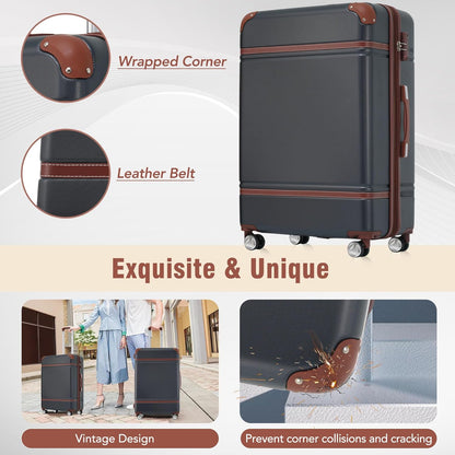 Merax Luggage Set 2 Piece Suitcase Set with Cosmetic Case Expandable Spinner Wheels Vintage Luggage Sets(Black,20"+28")