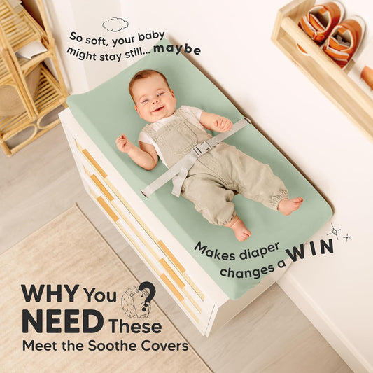 2-Pack Organic Changing Pad Covers for Girl, Boy, Neutral - 100% Cotton Changing Table Pad Cover, Soft Baby Nursery Diaper Changing Pad Sheets, Contour Changing Pads Liners, Change Pad Cover (Sage)