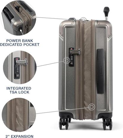 Travelpro Platinum Elite Hardside Expandable Carry on Luggage, 8 Wheel Spinner, TSA Lock, Hard Shell Polycarbonate Suitcase, Metallic Sand, Carry on 21-Inch