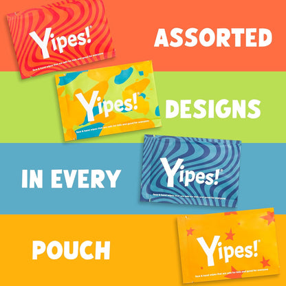Yipes! Kids Face and Hand Wipes | Compostable Wet Wipes for Sensitive Skin | Individually Wrapped | Classroom Must Haves | Travel Essentials | For Backpacks, Lunchboxes, Classroom Supplies | 2 pack