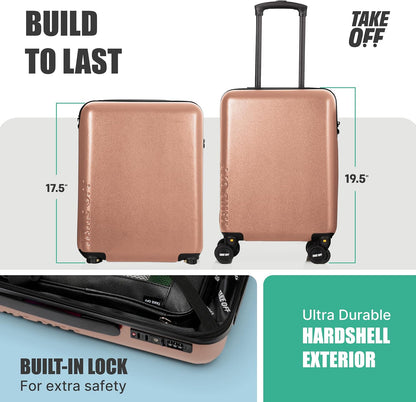 Take OFF Luggage Personal Item 3.0 – 18x14x8 Underseat Carry On with Removable Wheels – TSA Lock, Hardshell Suitcase – Fits Tight Airline Size Rules – No-Fee Lightweight Travel Bag